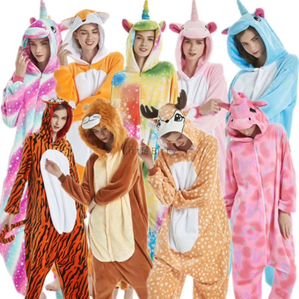 Pijamas de franela para dormir y estar en casa, ideal para parejas o mujeres, Kugurumi de Cosplay, Unicornio o Animales.
