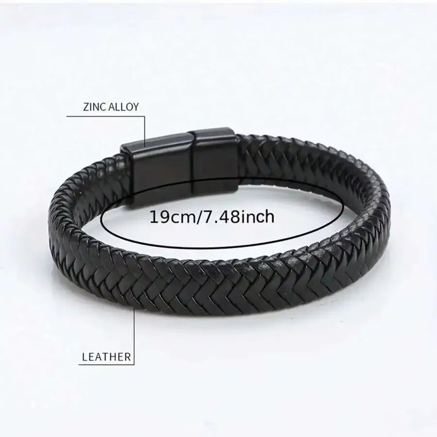 Pulsera magnética de cuero PU negra para hombres modernos y elegantes