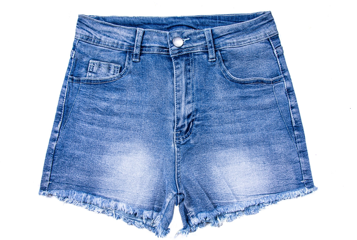 Shorts vaqueros desgastados de tiro medio-alto para mujer