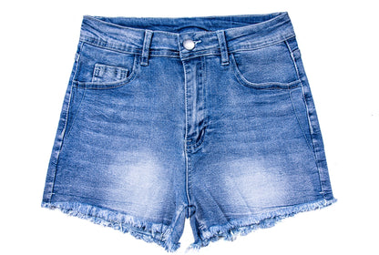 Shorts vaqueros desgastados de tiro medio-alto para mujer