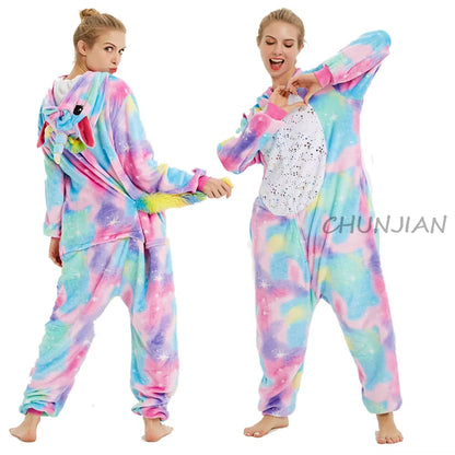 Pijamas de franela para dormir y estar en casa, ideal para parejas o mujeres, Kugurumi de Cosplay, Unicornio o Animales.