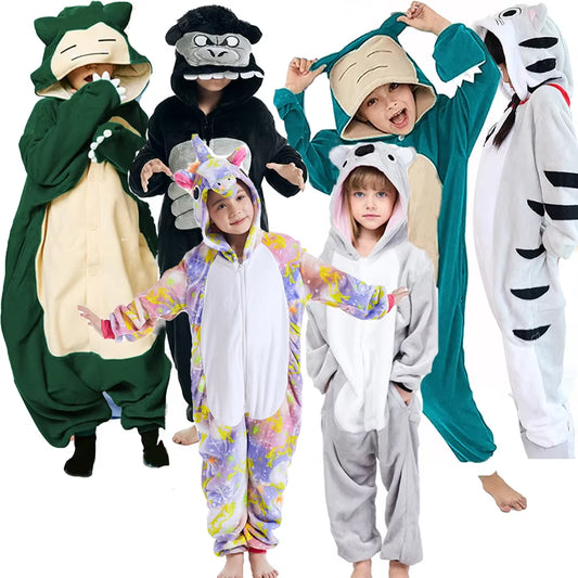 Pijama Kigurumi de animal para niños, mono de lana de cuerpo entero, ropa de dormir y disfraz de cosplay para Halloween