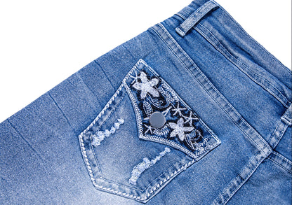 Shorts vaqueros desgastados de tiro medio-alto para mujer