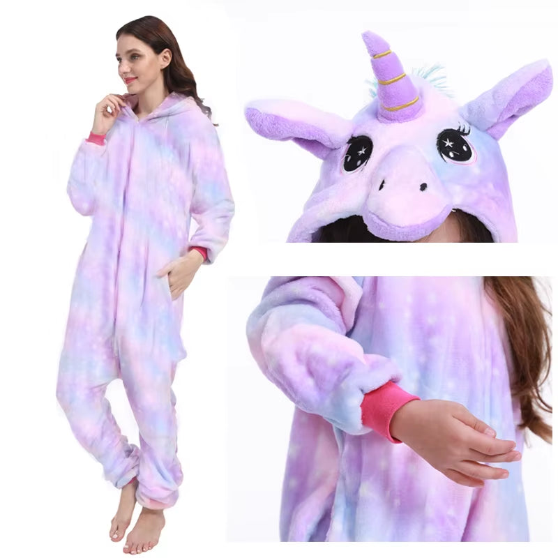 Pijamas de franela para dormir y estar en casa, ideal para parejas o mujeres, Kugurumi de Cosplay, Unicornio o Animales.