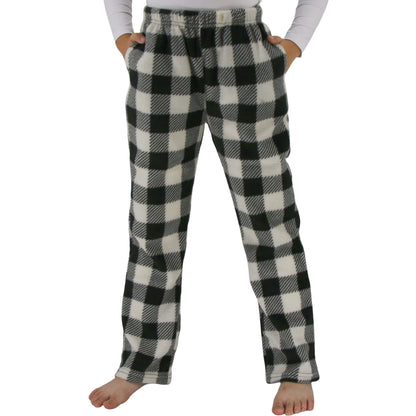 Pantalones de pijama a cuadros de forro polar cómodos para niños para dormir con bolsillos de 7 años a 13 años
