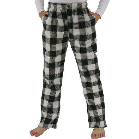 Pantalones de pijama a cuadros de forro polar cómodos para niños para dormir con bolsillos de 7 años a 13 años