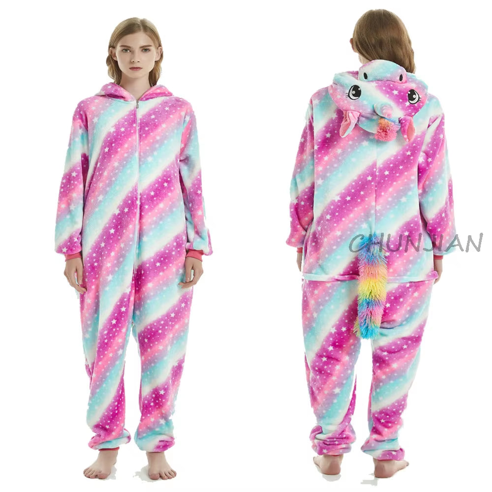 Pijamas de franela para dormir y estar en casa, ideal para parejas o mujeres, Kugurumi de Cosplay, Unicornio o Animales.