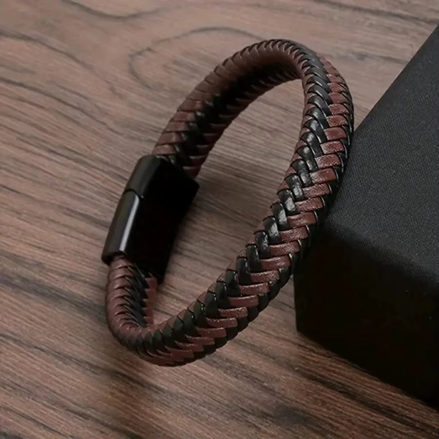 Pulsera magnética de cuero PU negra para hombres modernos y elegantes