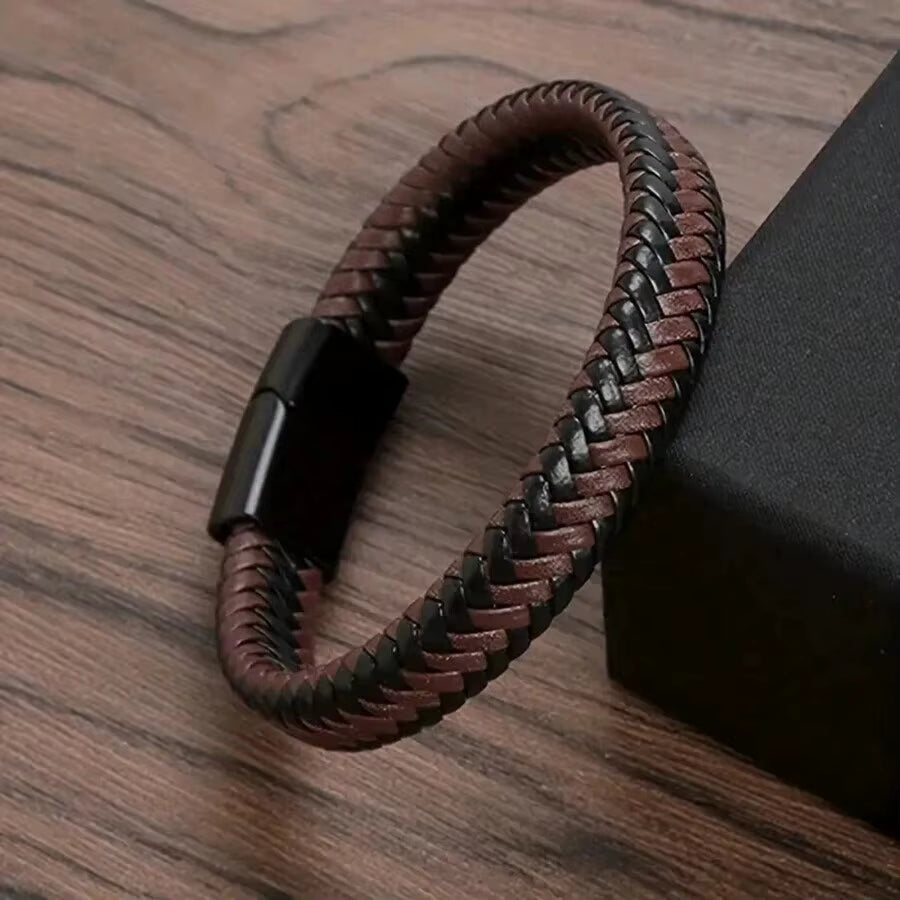 Pulsera magnética de cuero PU negra para hombres modernos y elegantes
