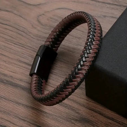 Pulsera magnética de cuero PU negra para hombres modernos y elegantes