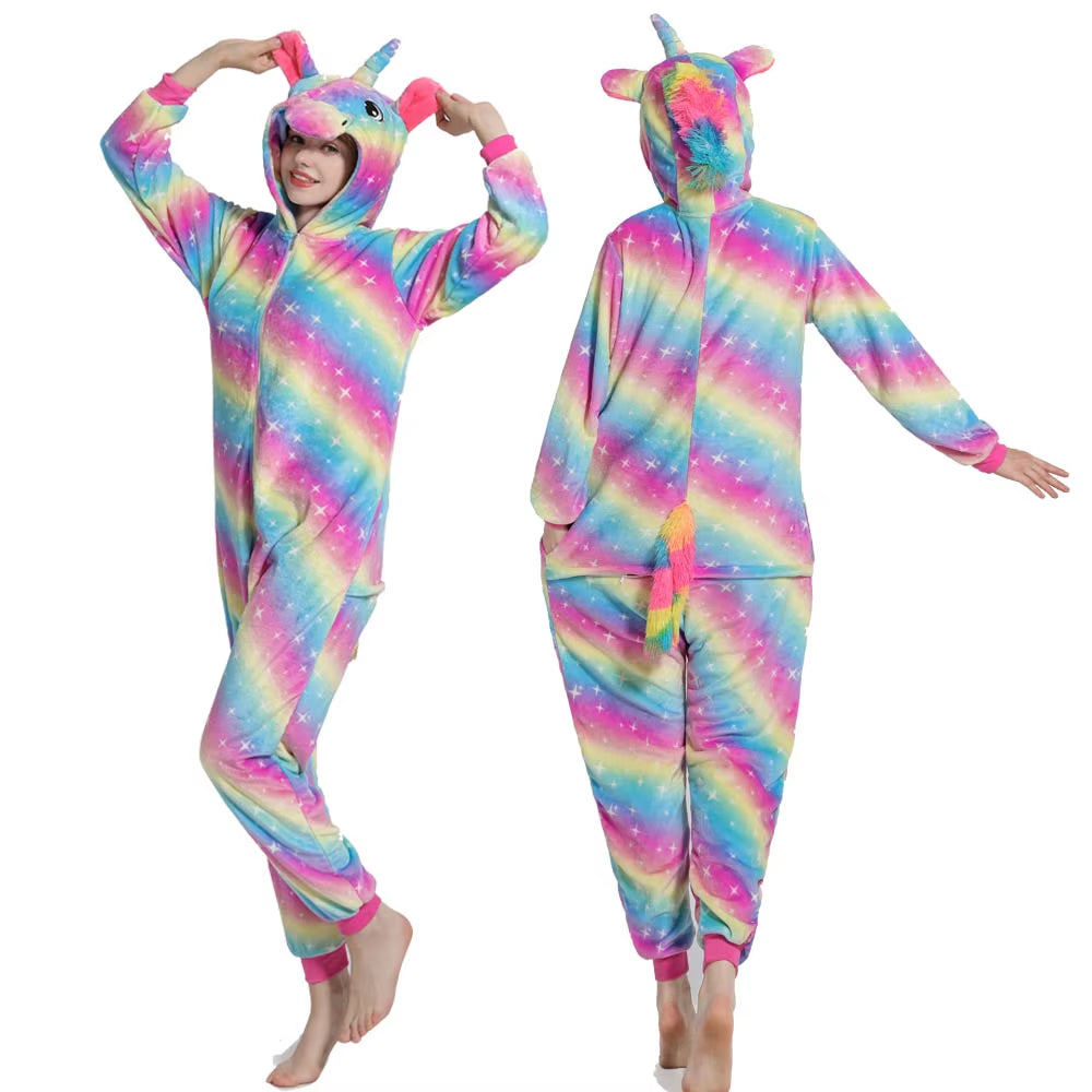 Pijamas de franela para dormir y estar en casa, ideal para parejas o mujeres, Kugurumi de Cosplay, Unicornio o Animales.