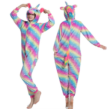 Pijamas de franela para dormir y estar en casa, ideal para parejas o mujeres, Kugurumi de Cosplay, Unicornio o Animales.