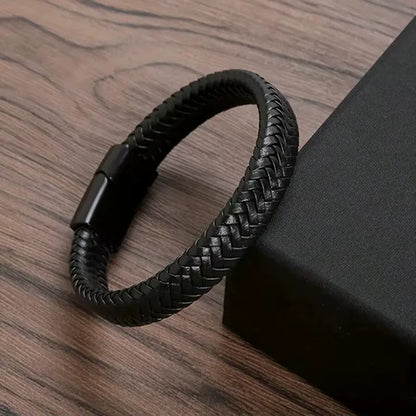 Pulsera magnética de cuero PU negra para hombres modernos y elegantes