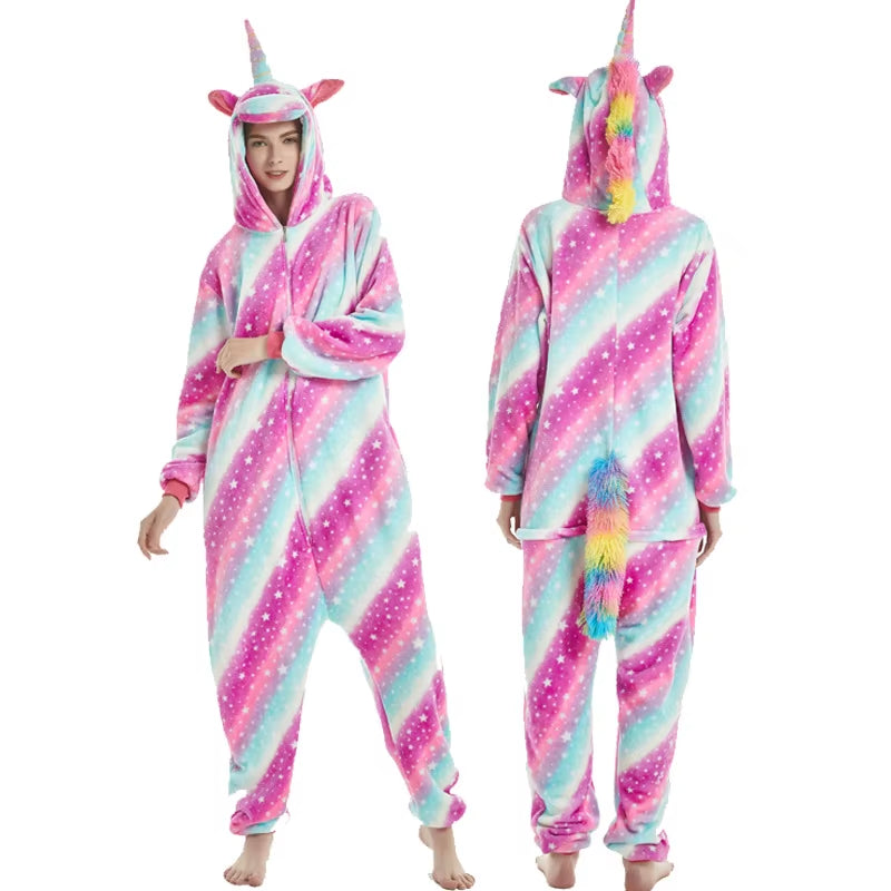 Pijamas de franela para dormir y estar en casa, ideal para parejas o mujeres, Kugurumi de Cosplay, Unicornio o Animales.