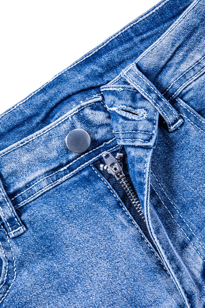 Shorts vaqueros desgastados de tiro medio-alto para mujer