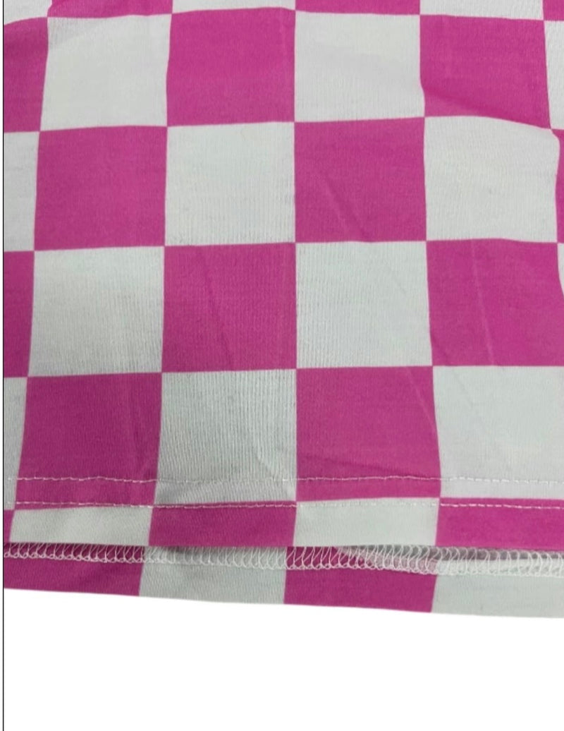 Pantalones rectos con cintura elástica y bolsillos con estampado a cuadros para mujer